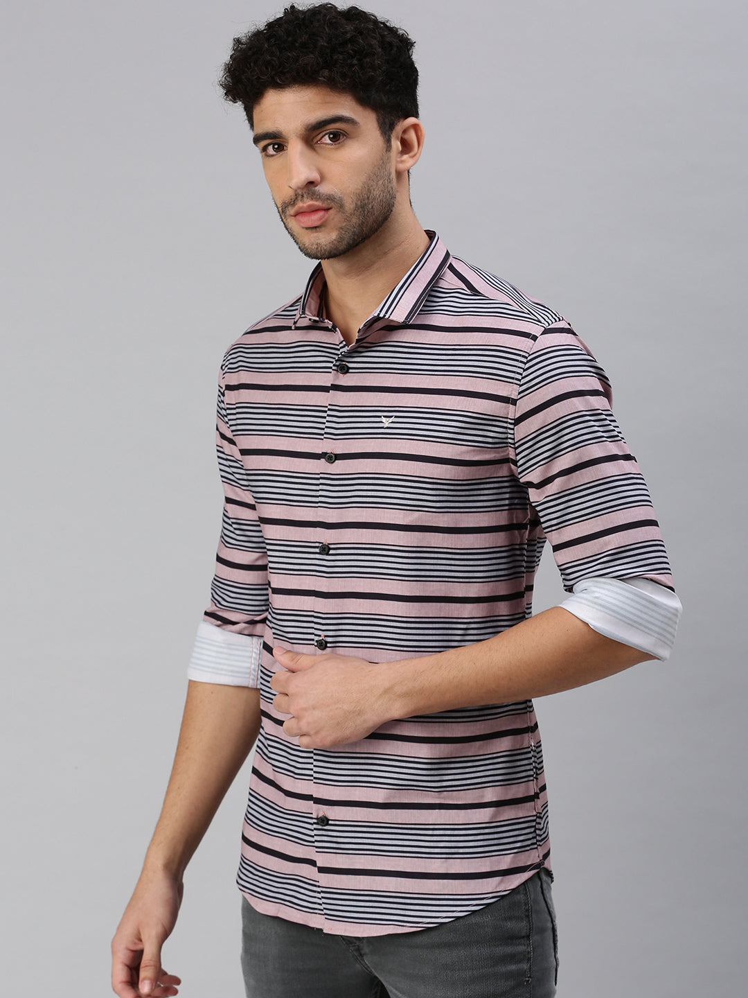 Men Peach Striped Casual Shirt