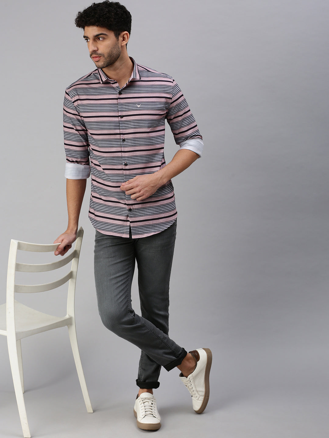 Men Peach Striped Casual Shirt