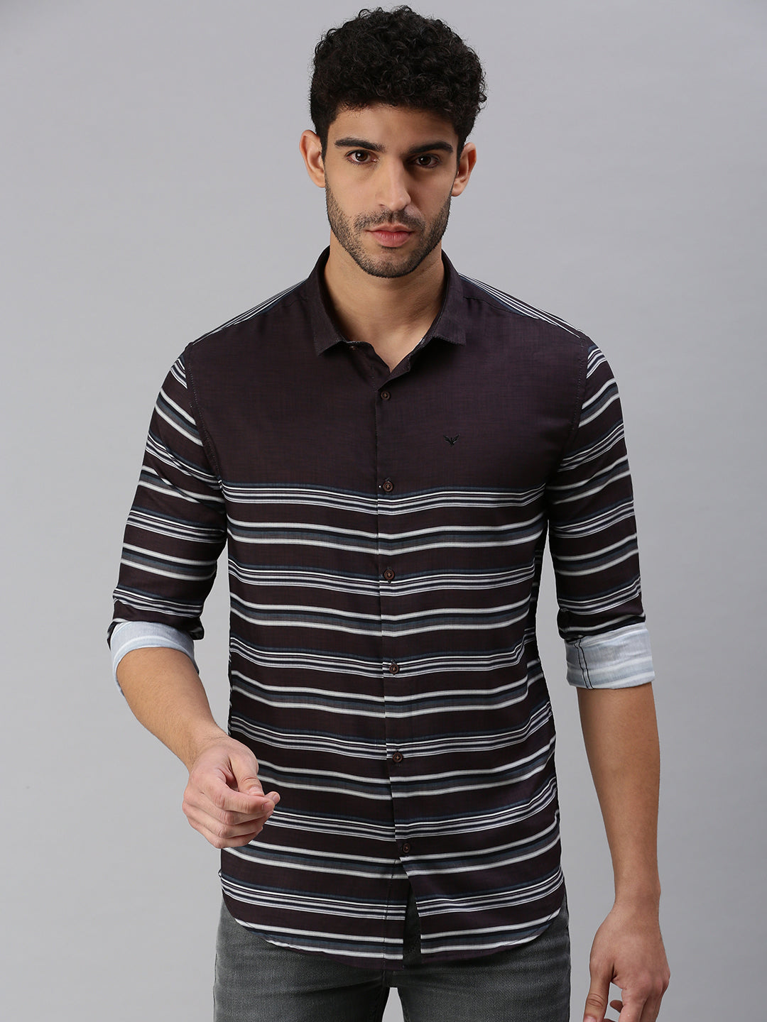 Men Black Striped Casual Shirt