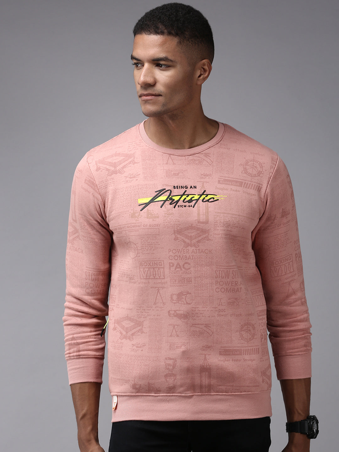 Men Pink Printed Sweatshirt
