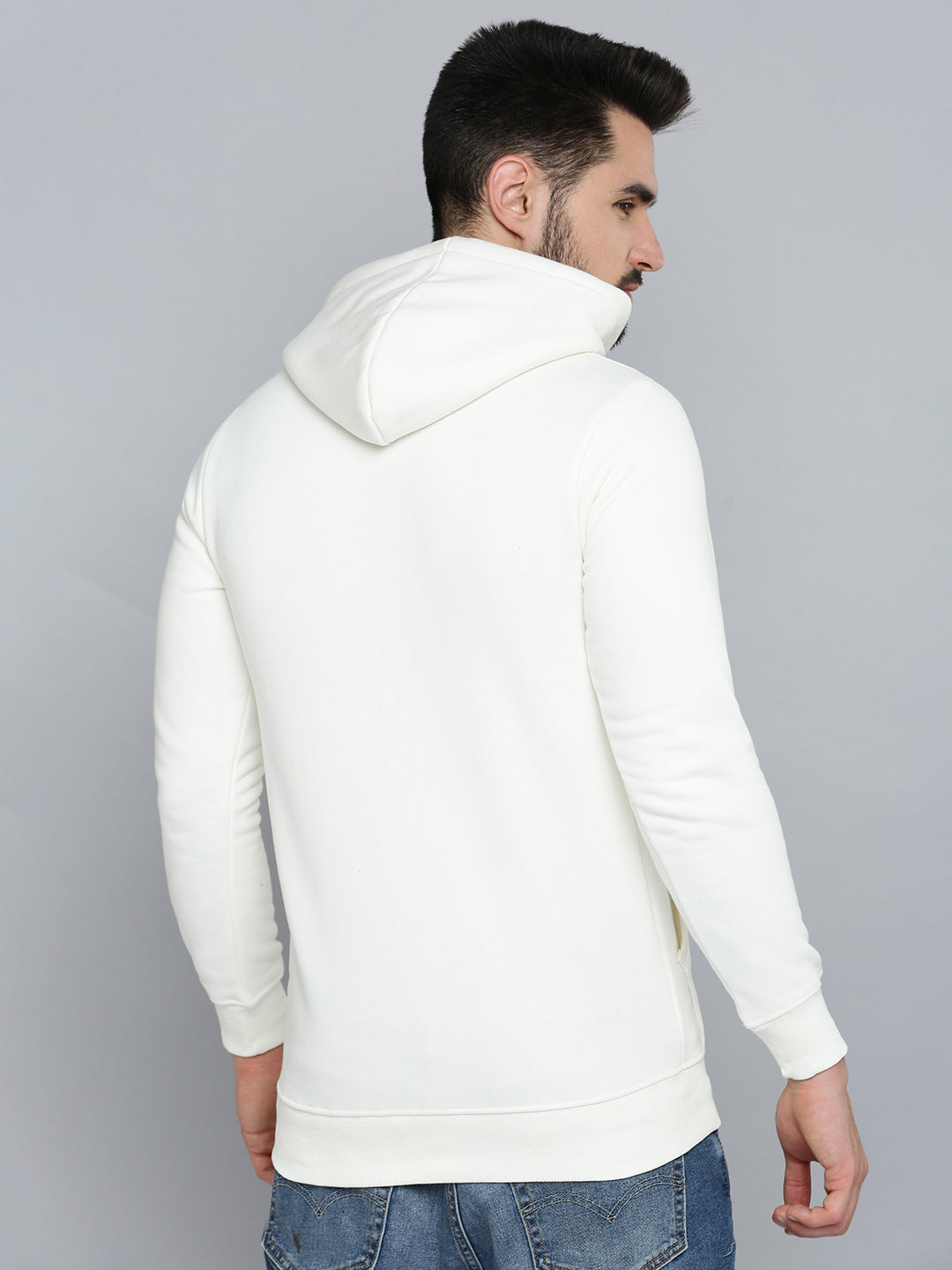 Men White Solid Sweatshirt