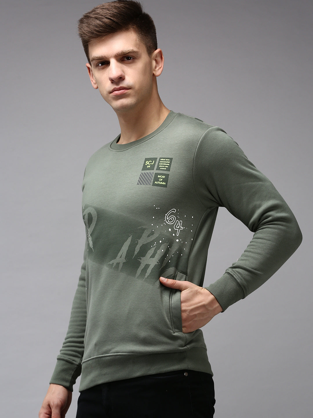 Men Green Solid Sweatshirt