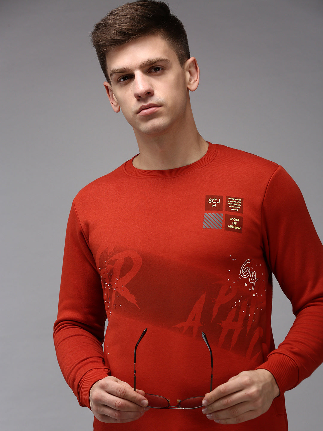 Men Orange Solid Sweatshirt