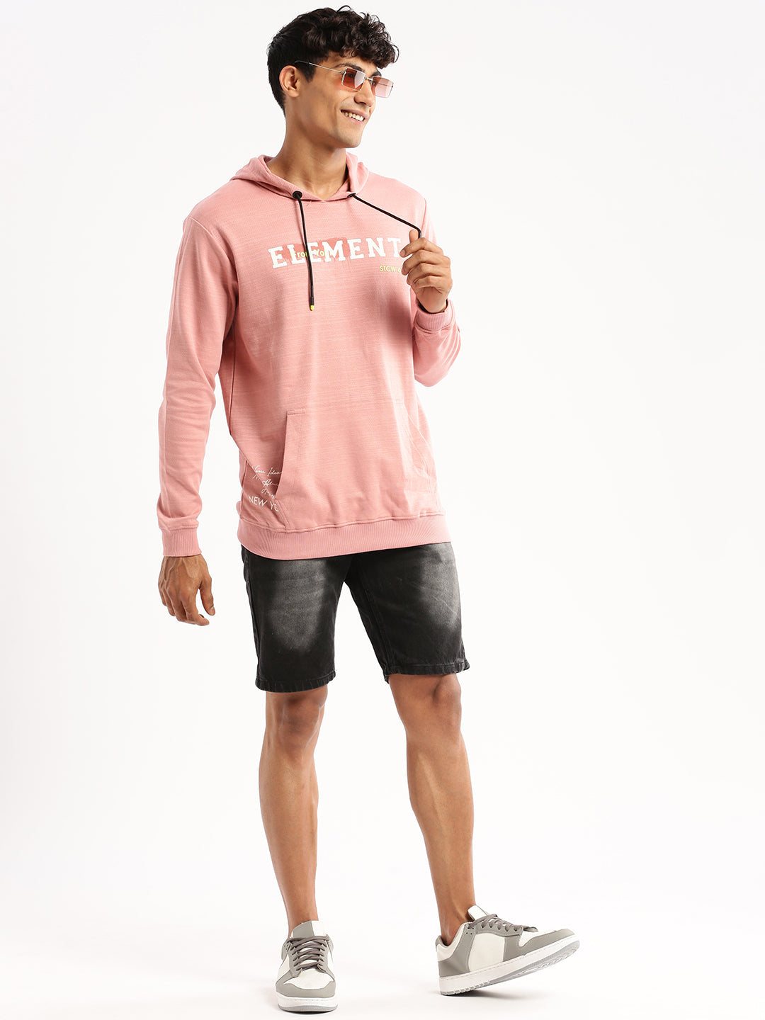 Men Peach Hooded Typography Pullover