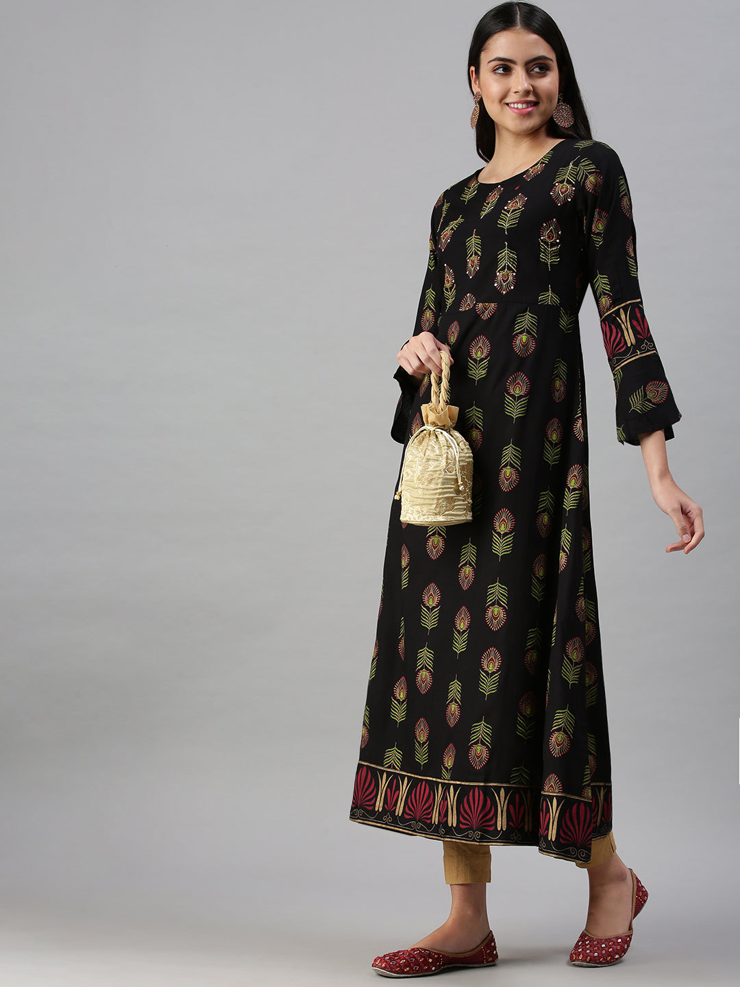 Women's Black Printed Anarkali Kurta