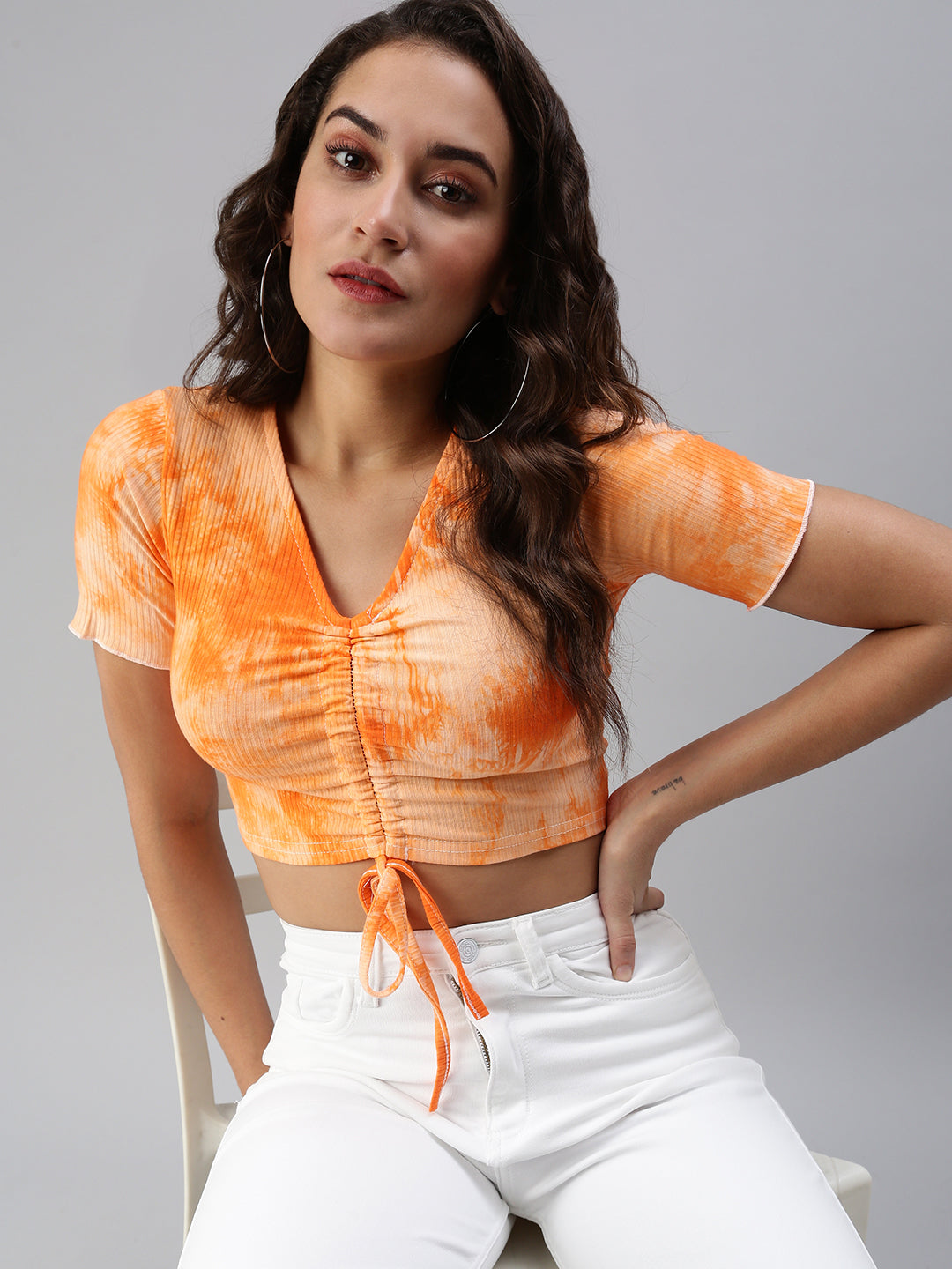 Women's Orange Tie Dye Crop Top