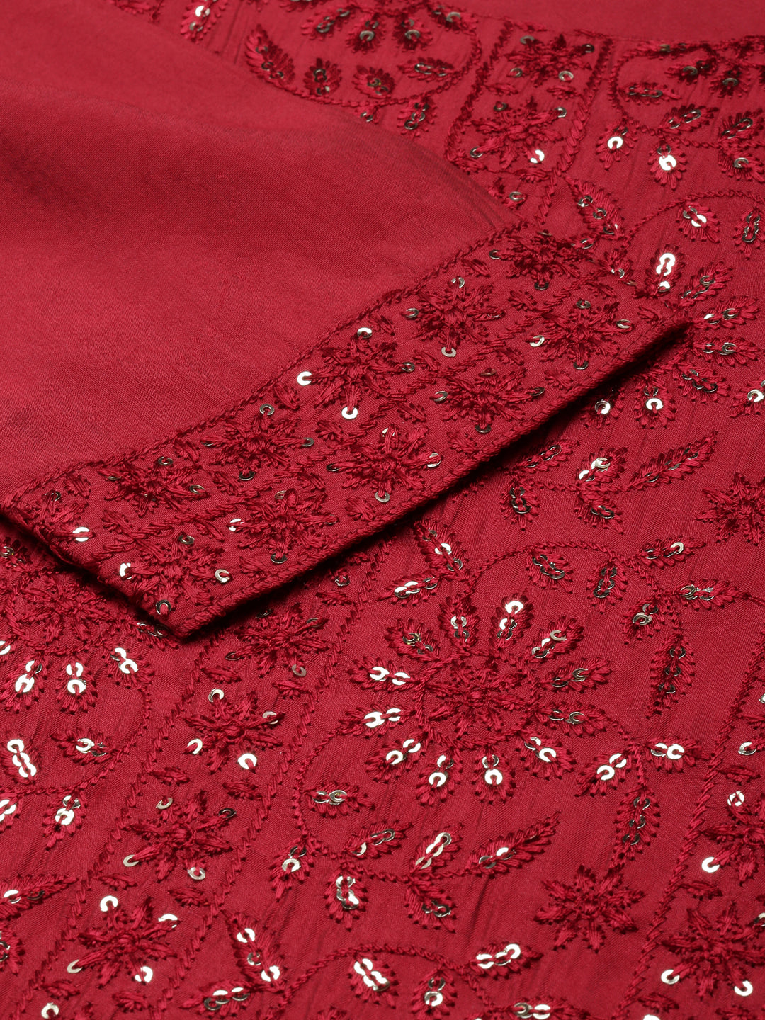 Women Straight Maroon Floral Kurta and Trousers Set Comes With Dupatta