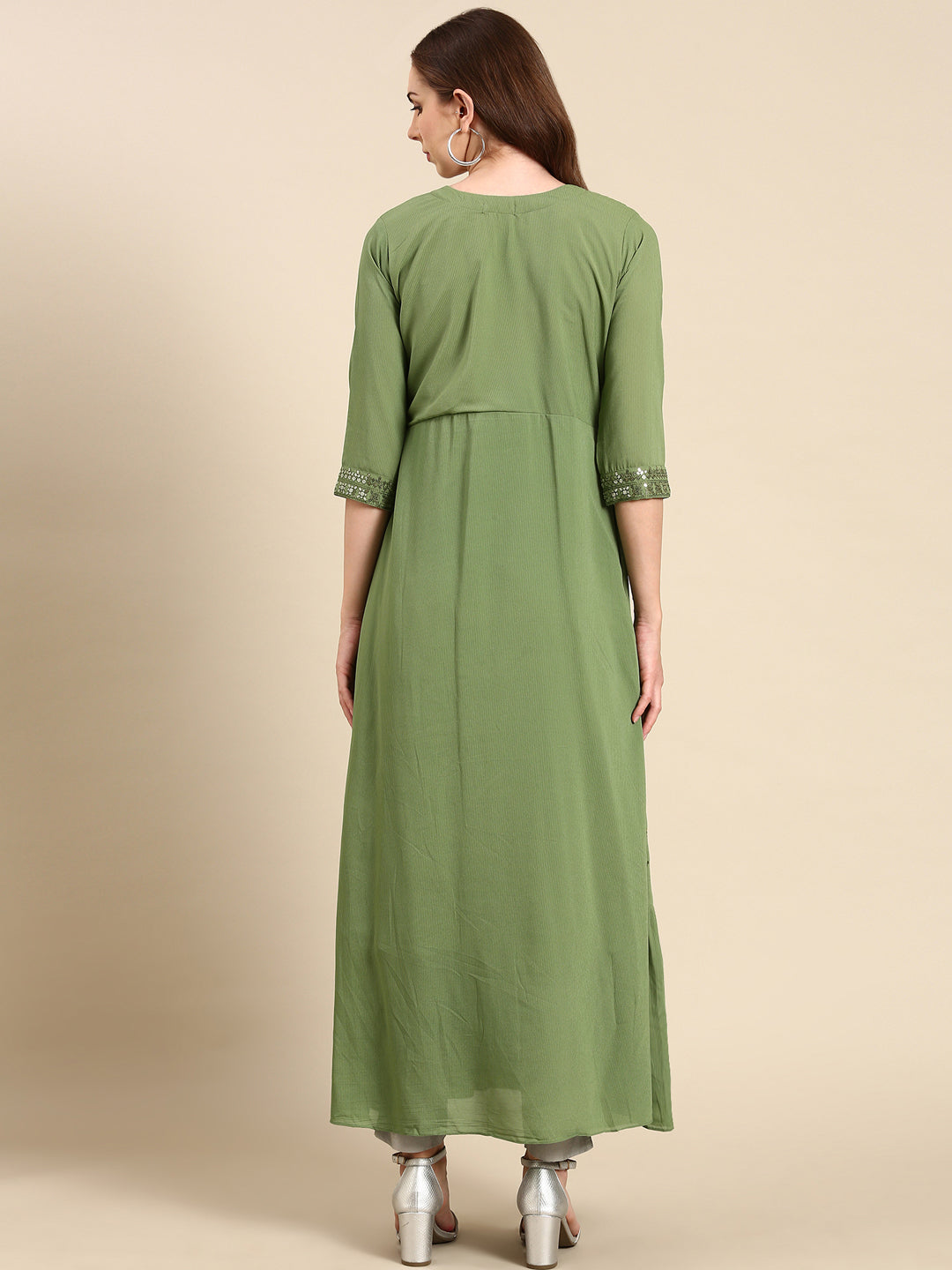 Women's Green Embellished Anarkali Kurta