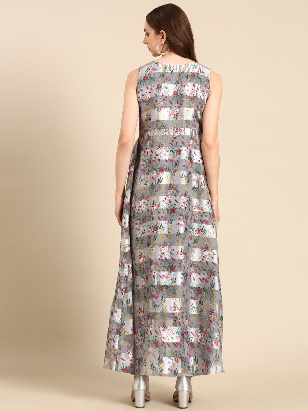 Women's Grey Printed Maxi Dress