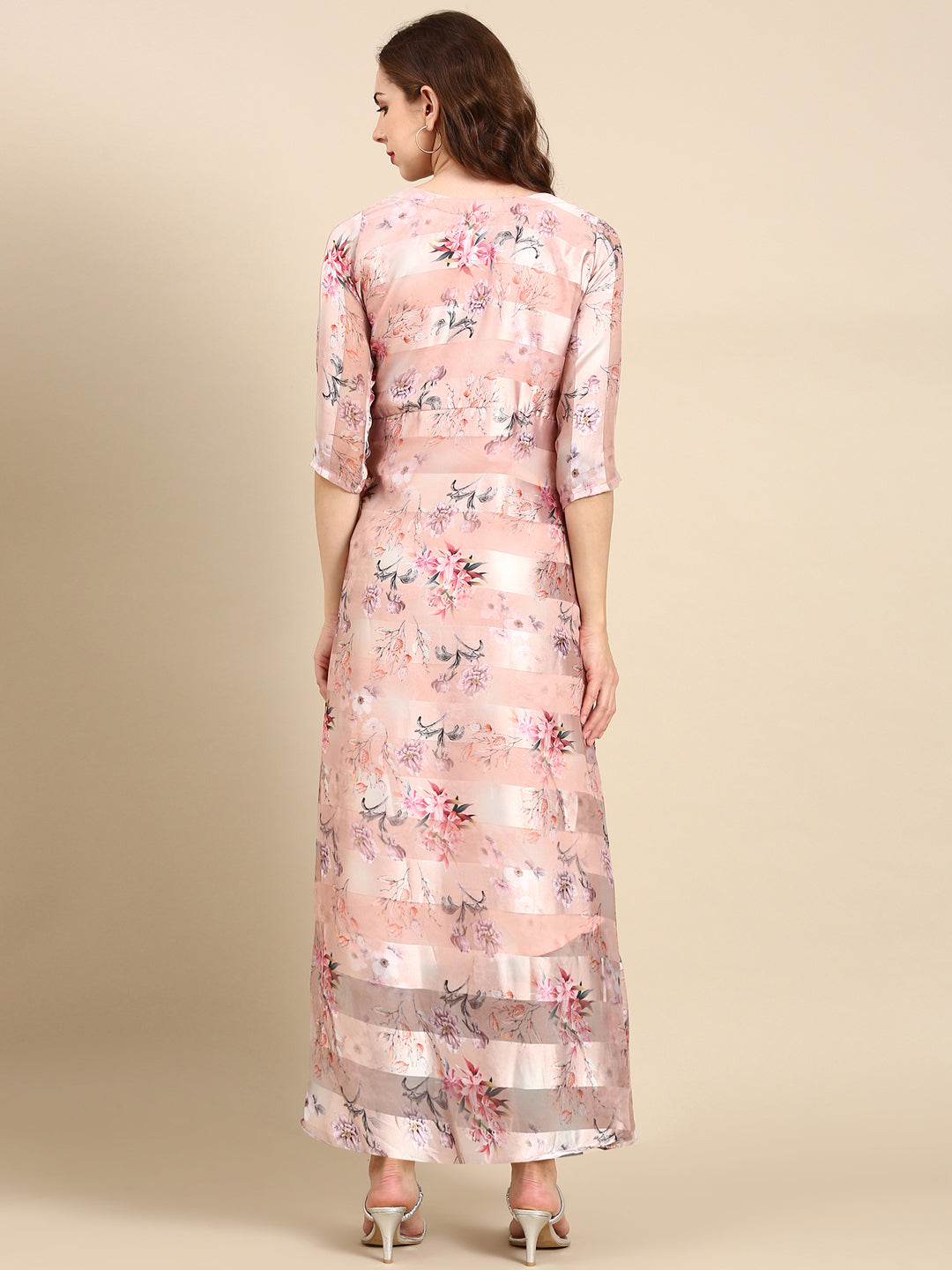 Women's Peach Printed Maxi Dress