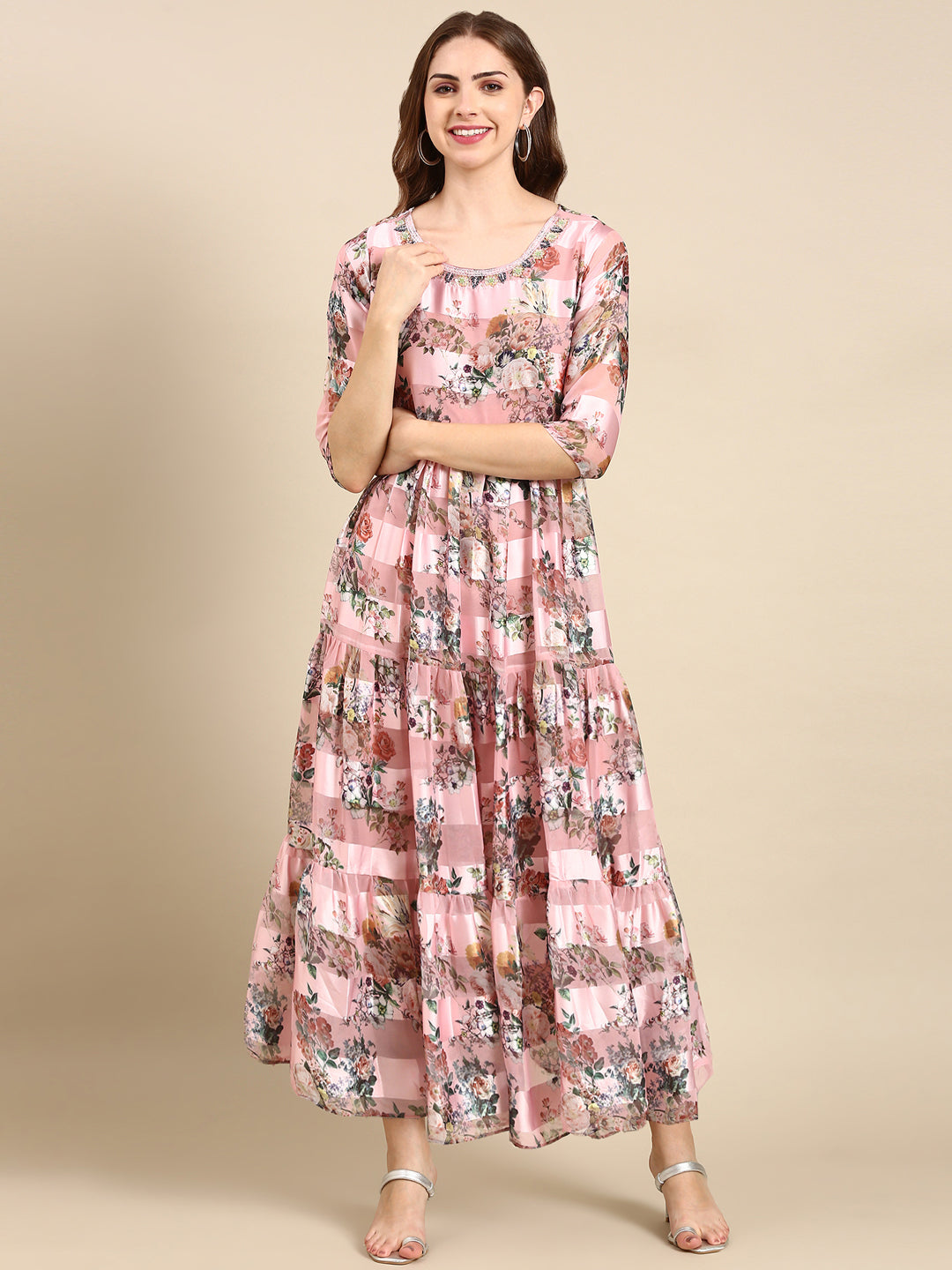 Women's Pink Printed Maxi Dress