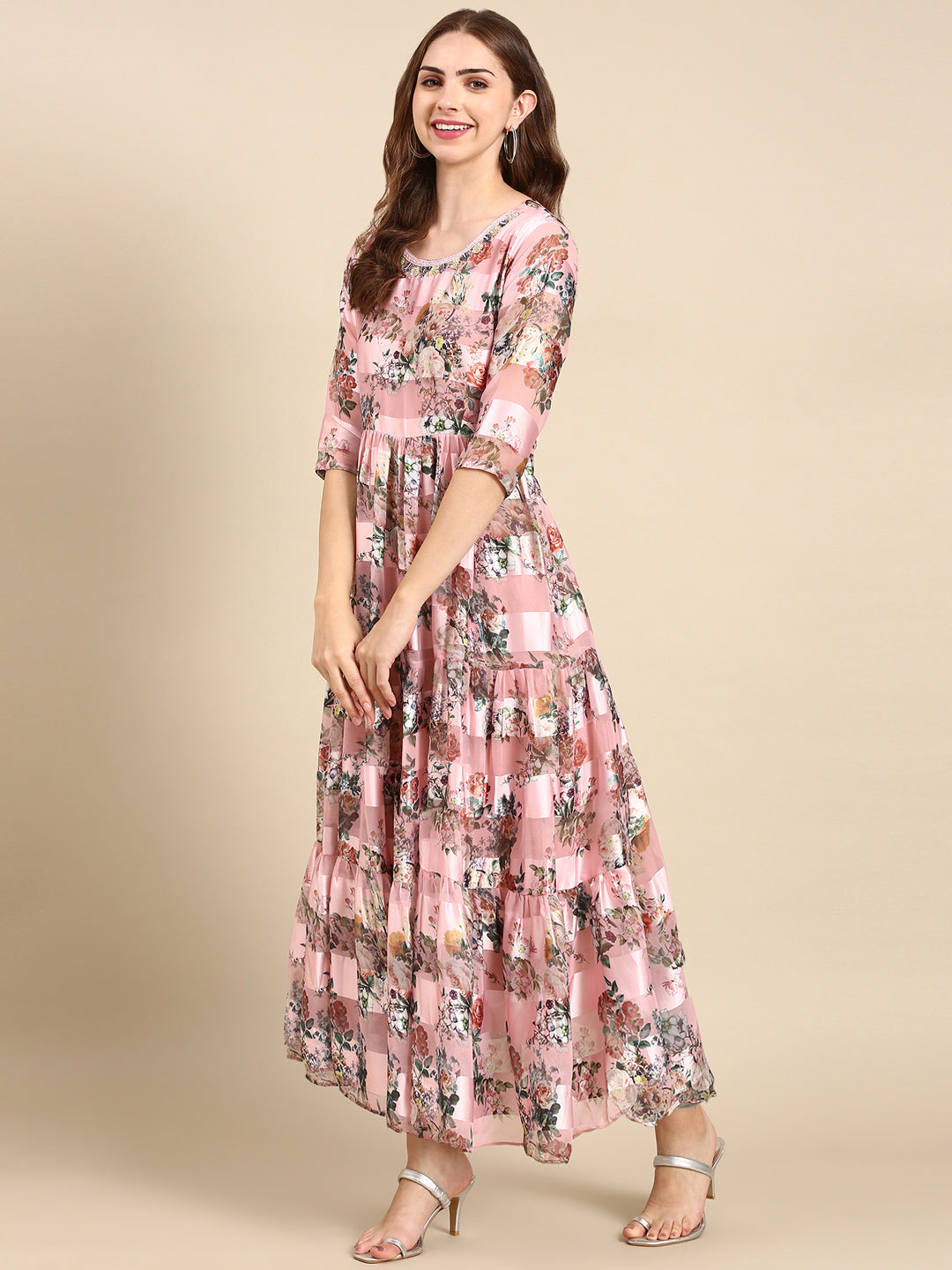 Women's Pink Printed Maxi Dress