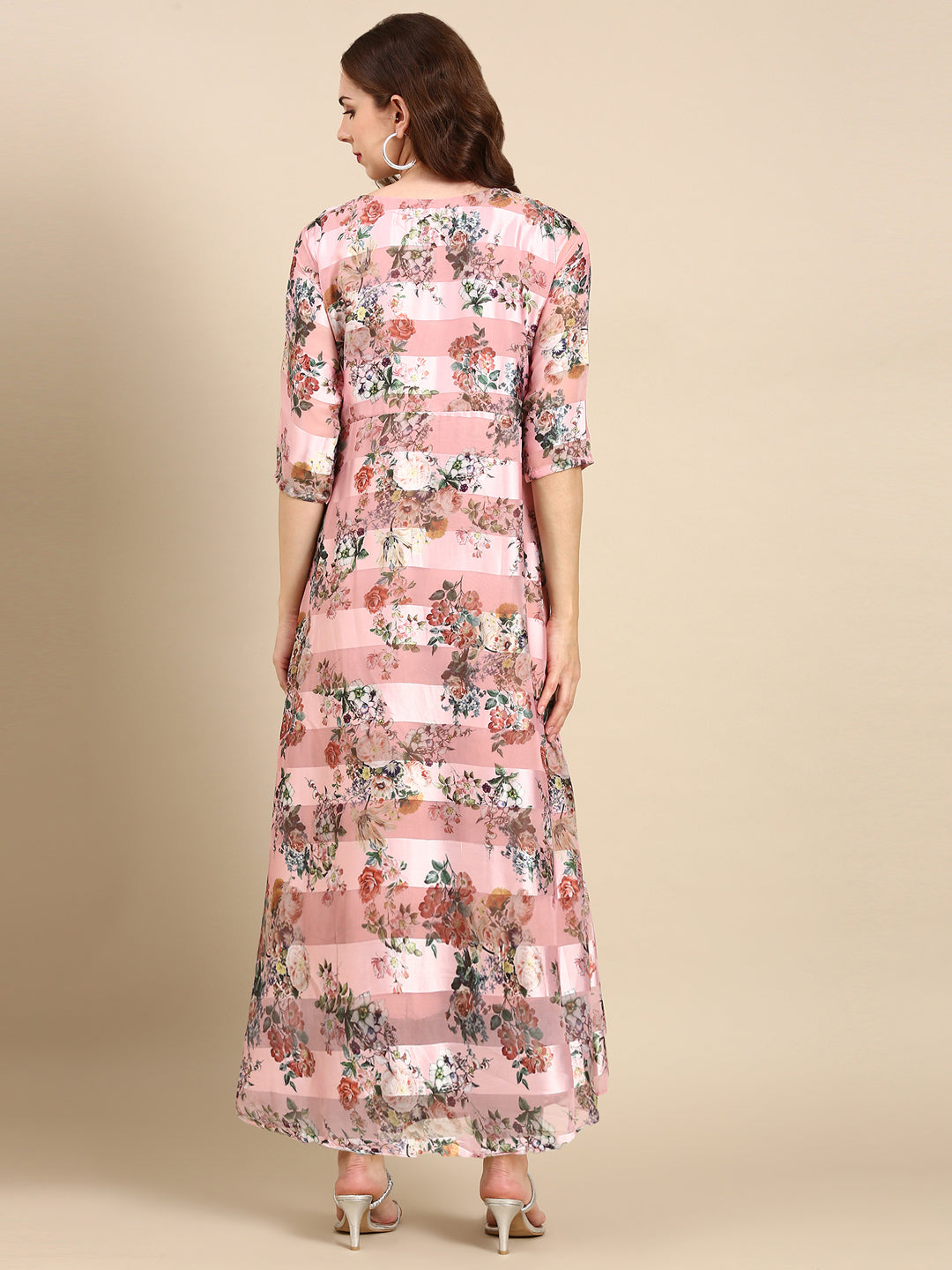 Women's Pink Printed Maxi Dress