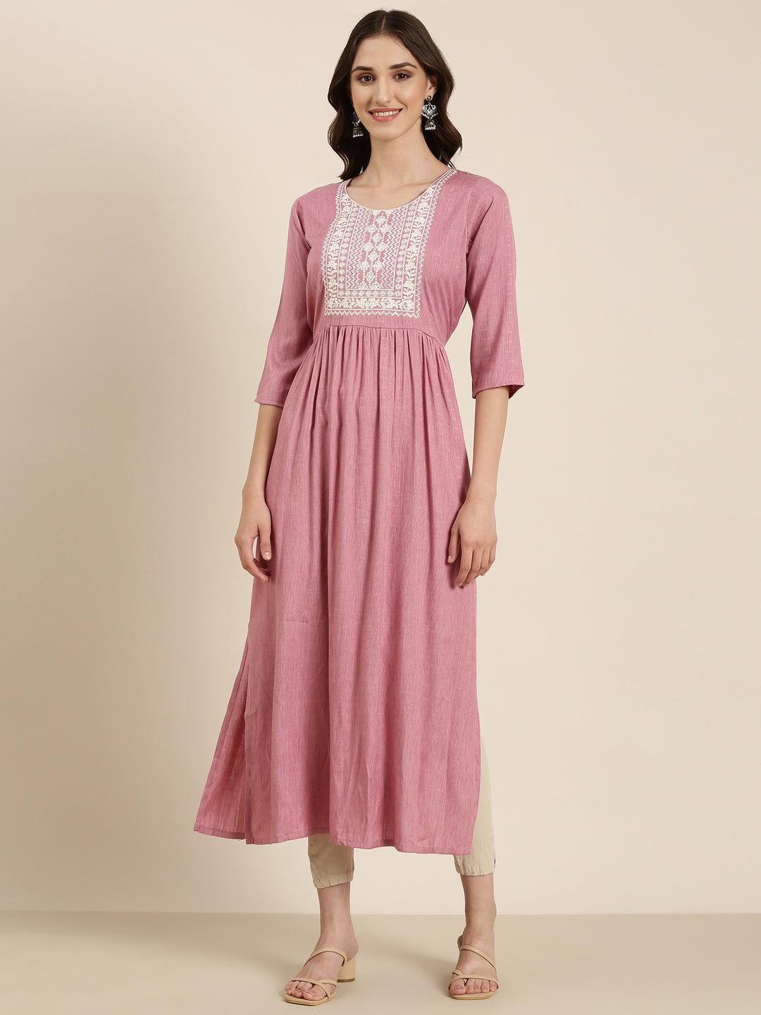 Women Pink Solid Anarkali Kurta