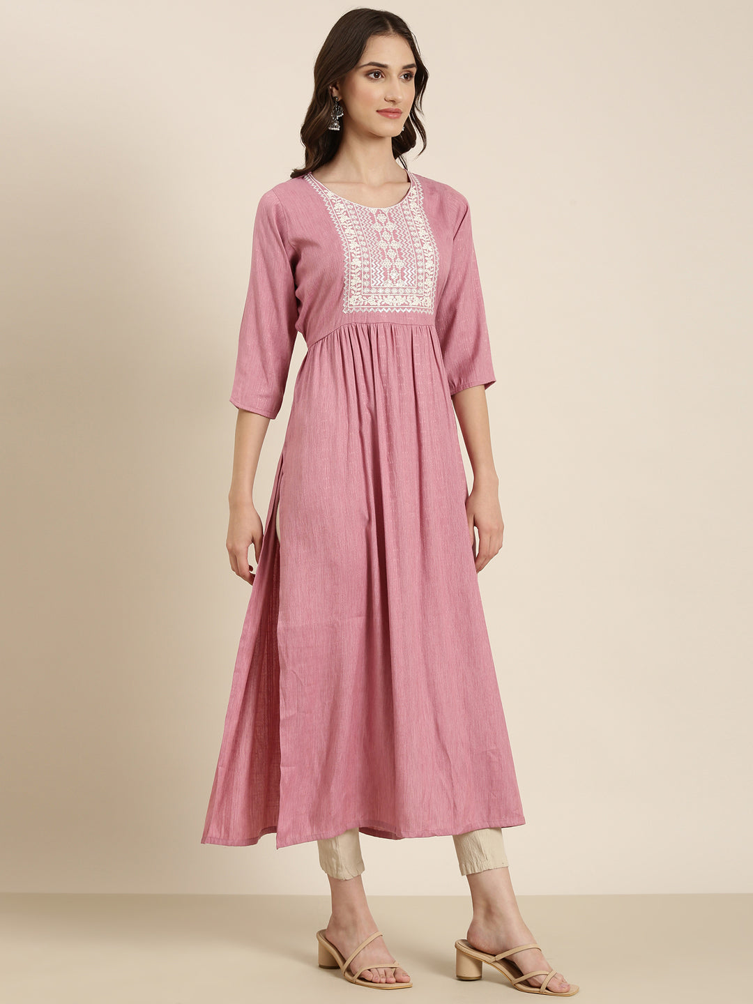 Women Pink Solid Anarkali Kurta