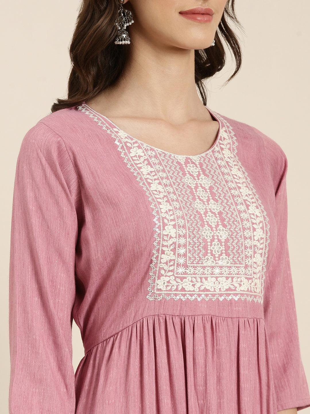 Women Pink Solid Anarkali Kurta