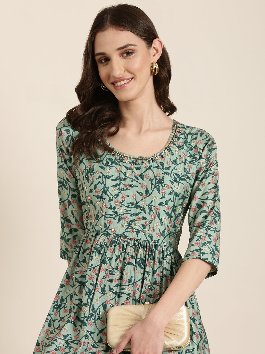 Women Sea Green Floral Kurta Set