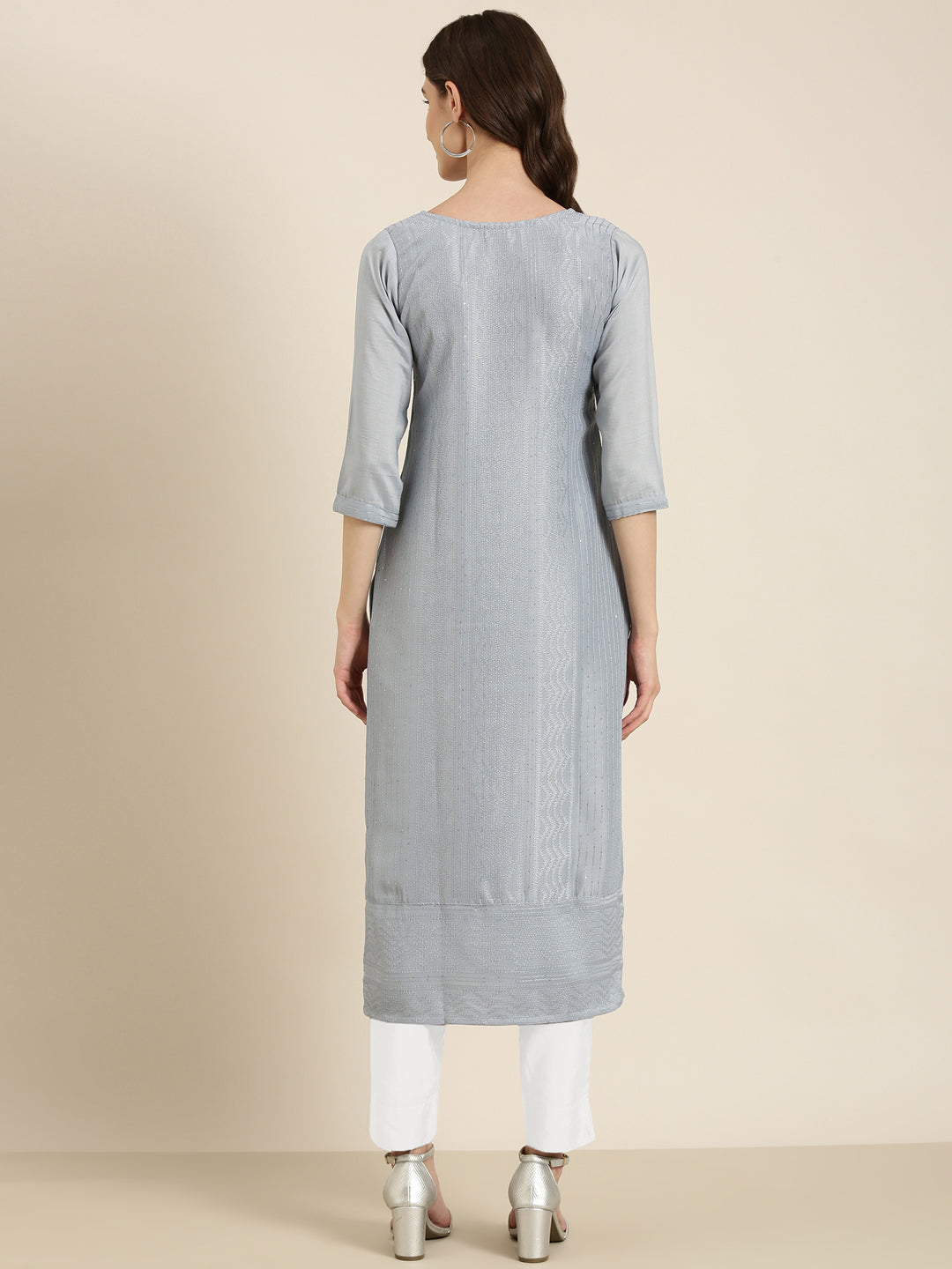 Women Blue Embellished Straight Kurta