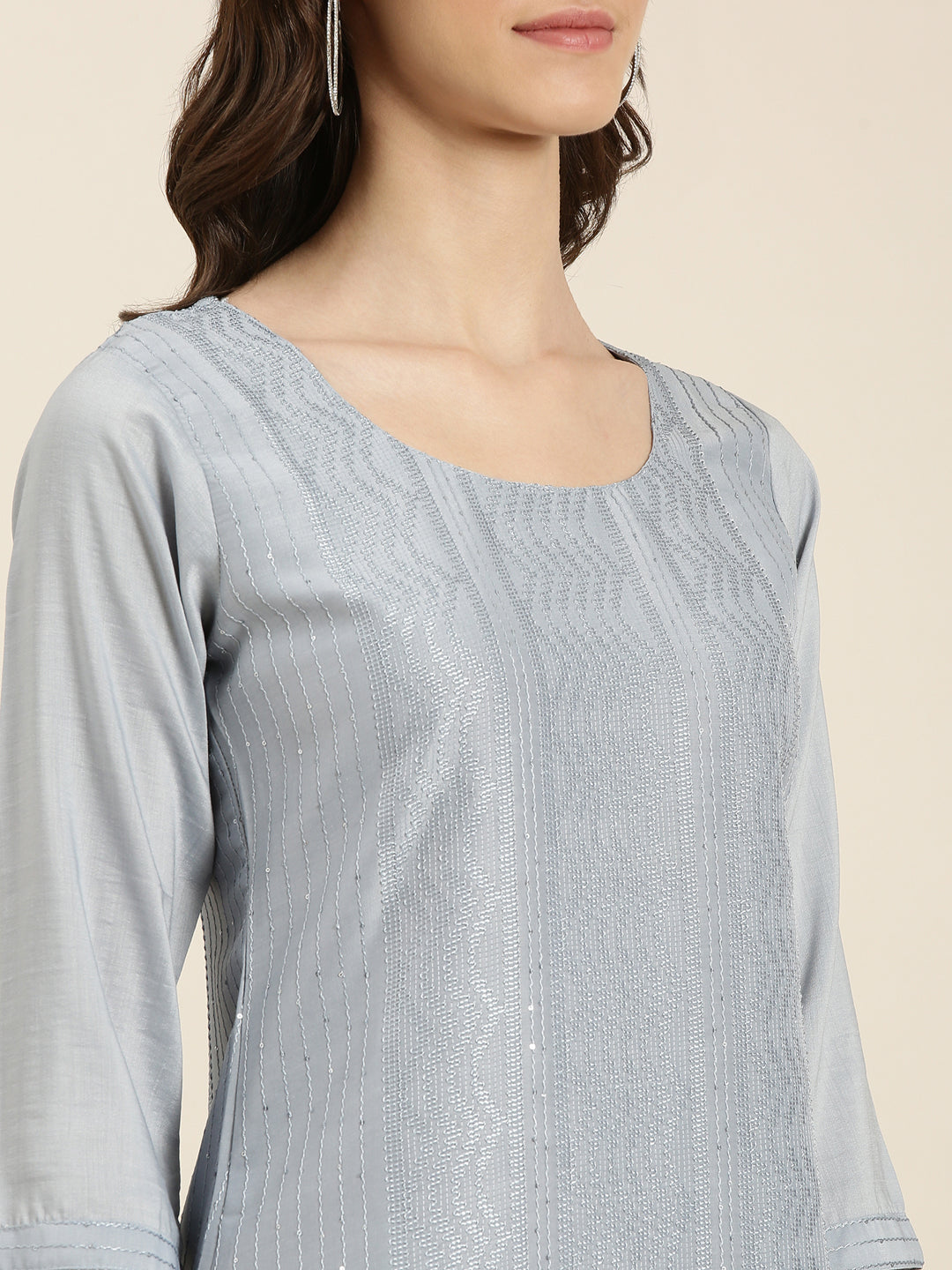 Women Blue Embellished Straight Kurta