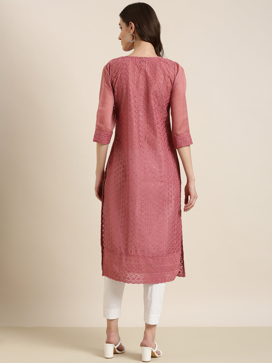 Women Mauve Embellished Straight Kurta