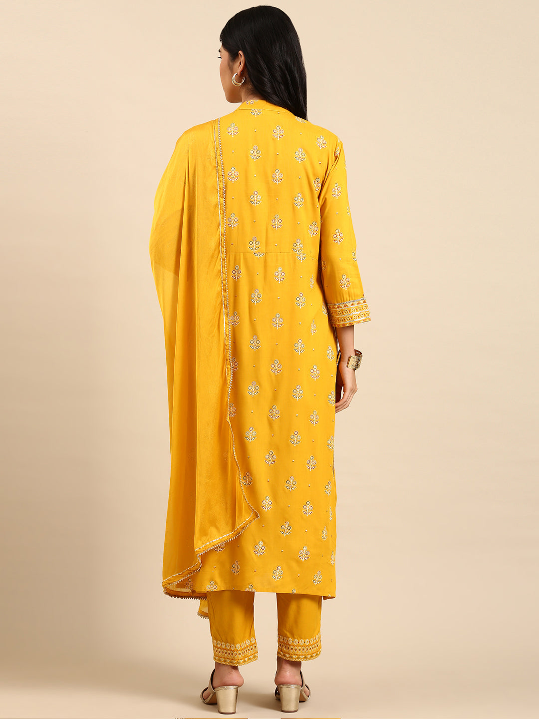 Women's Yellow Printed Kurta Set