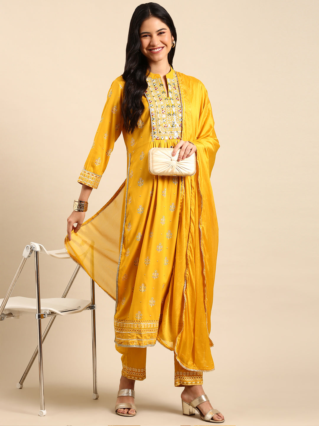 Women's Yellow Printed Kurta Set