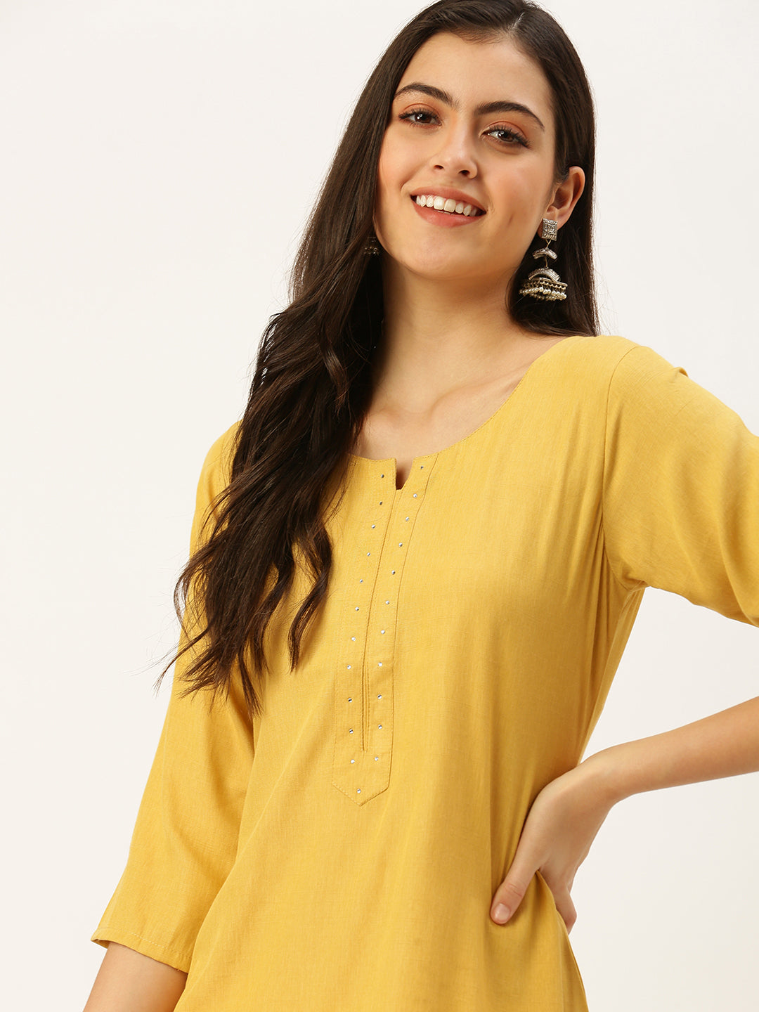 Women's Yellow Embellished Straight Kurtas