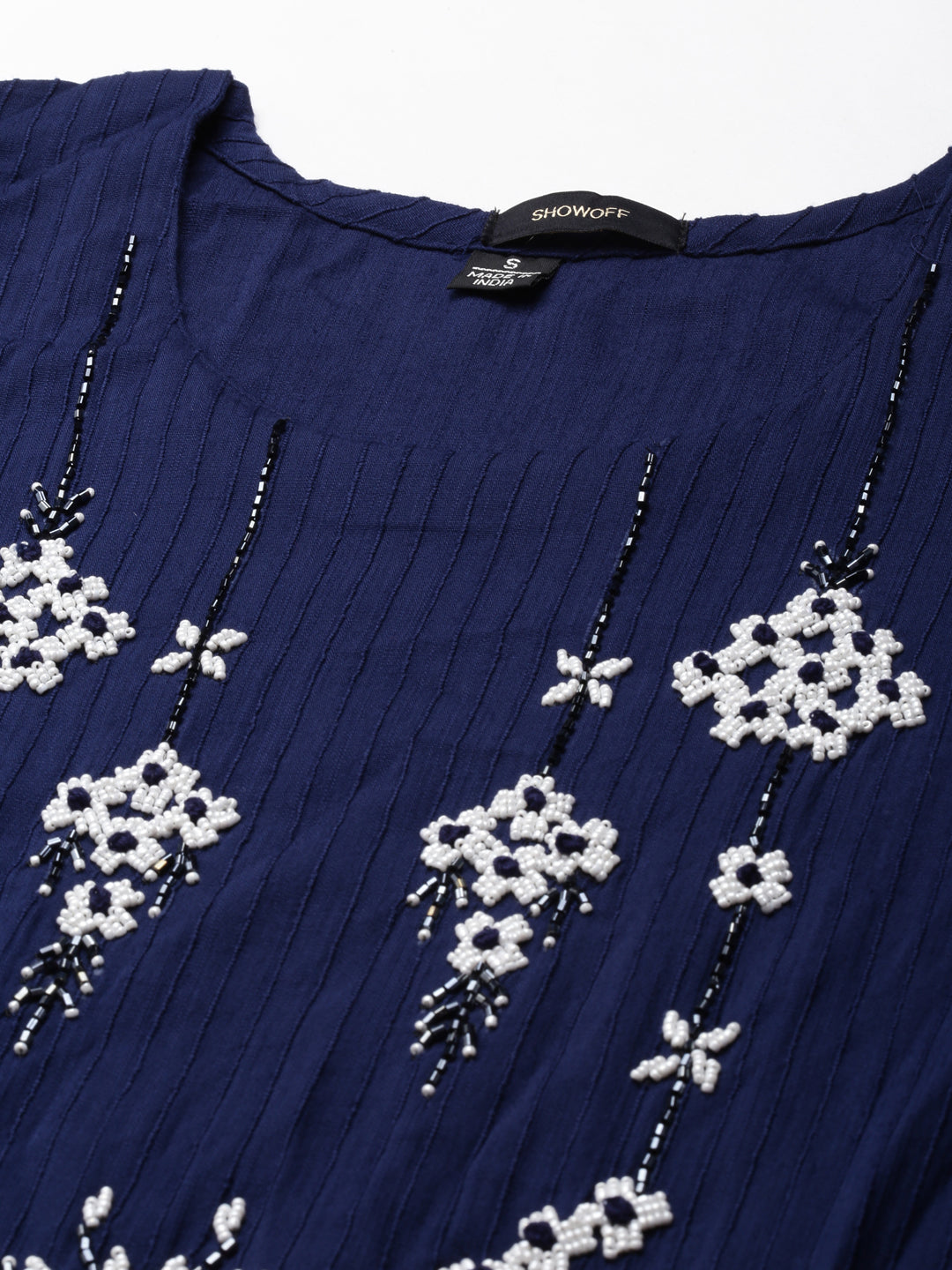 Women's Navy Blue Embellished Straight Kurta