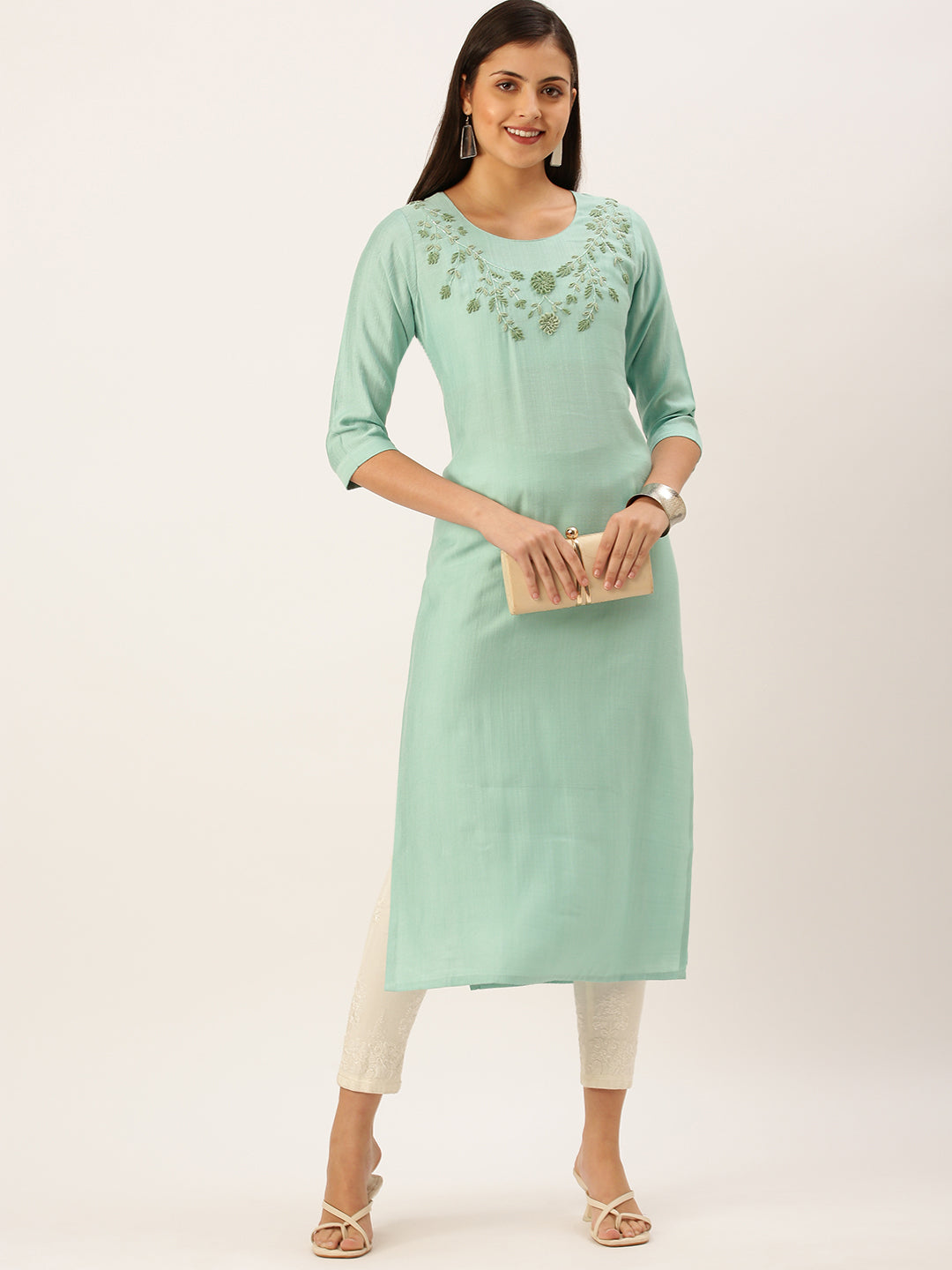 Women's Green Solid Straight Kurta