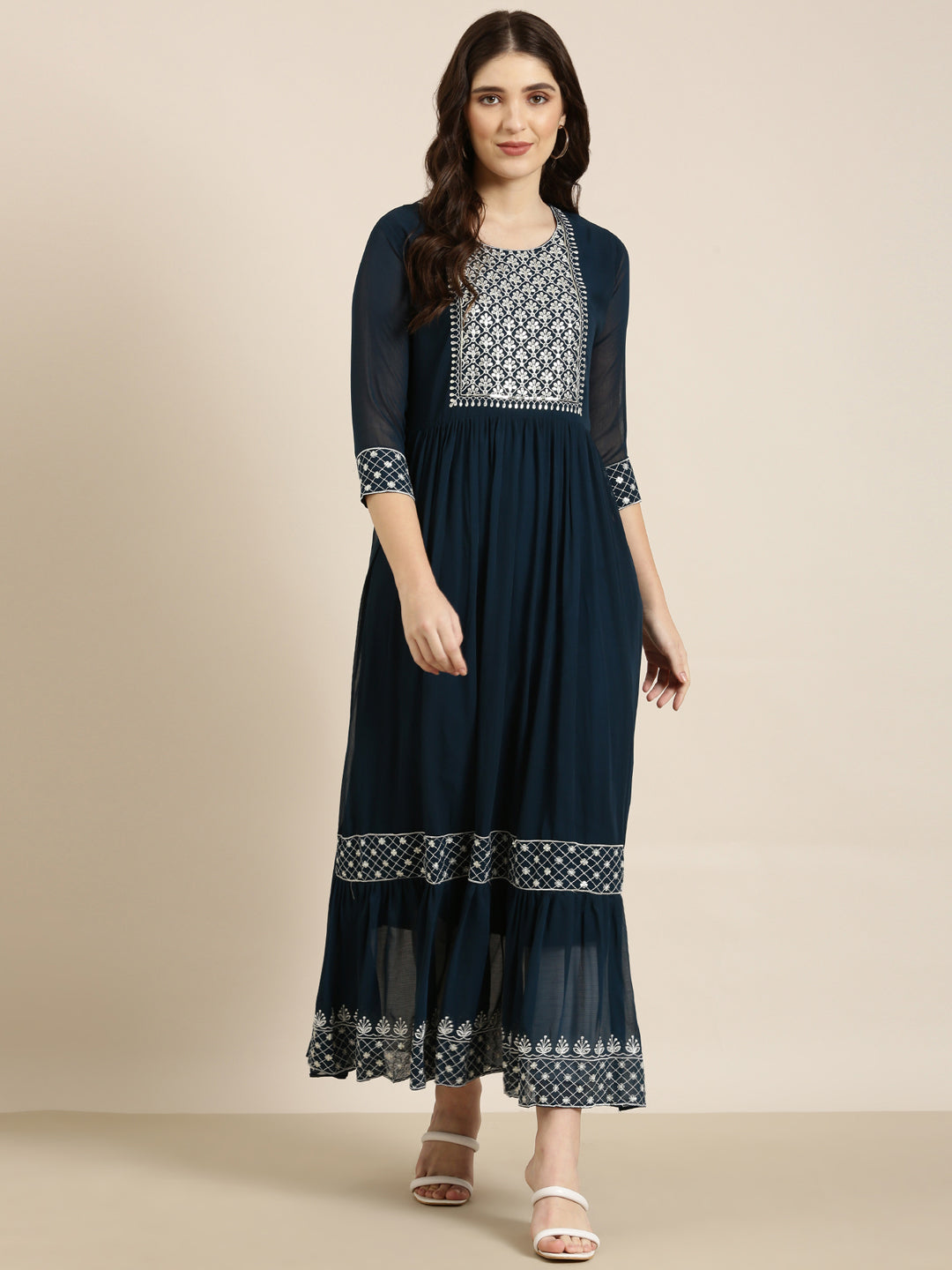 Women Teal Solid Anarkali Kurta