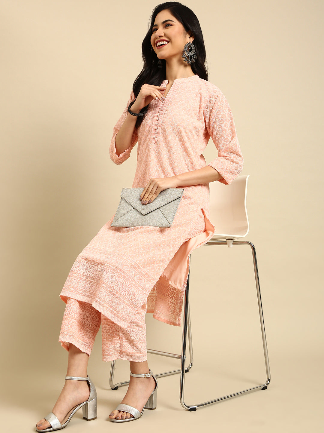 Women's Pink Embroidered  Kurta Set