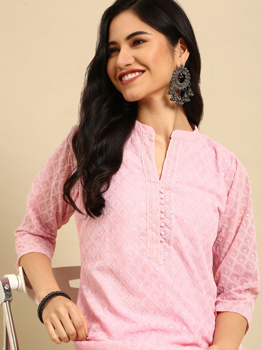 Women's Pink Embroidered  Kurta Set