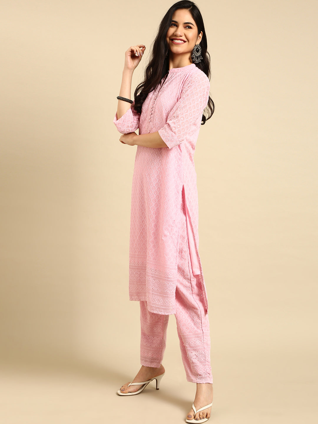 Women's Pink Embroidered  Kurta Set