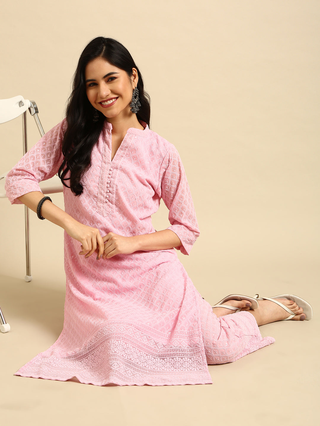 Women's Pink Embroidered  Kurta Set