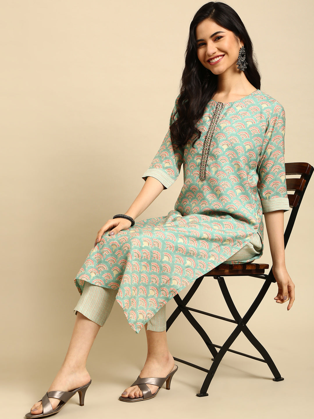 Women's Sea Green Printed  Kurta Set