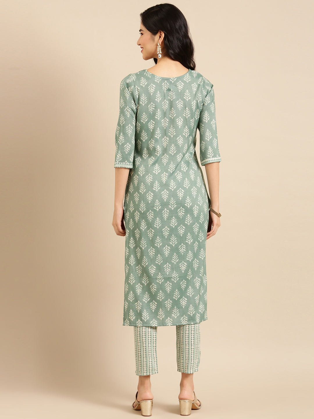 Women's Green Printed  Kurta Set