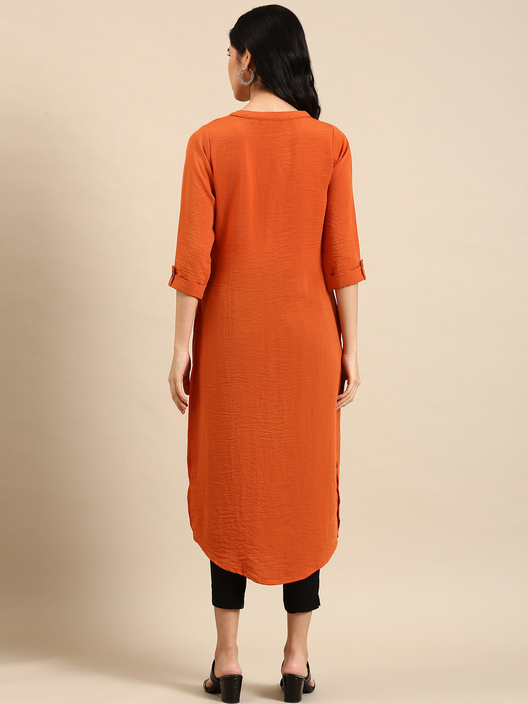 Women's Orange Solid Straight Kurta