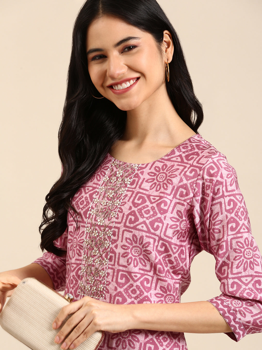 Women's Purple Printed Kurta Set