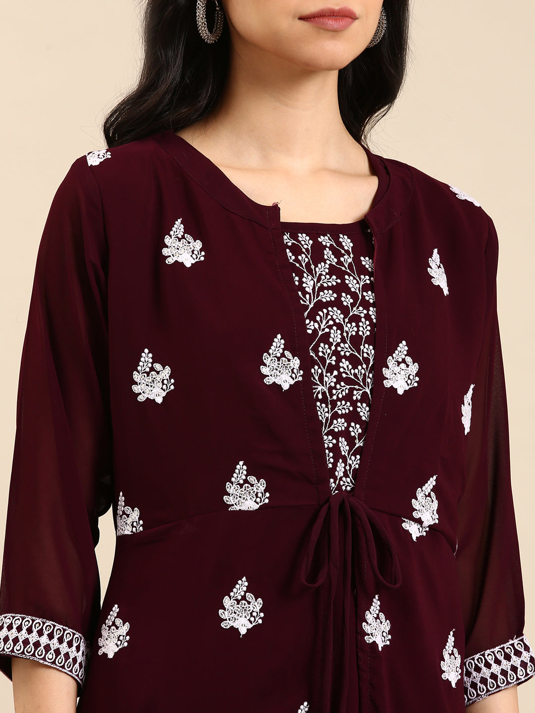 Women's Red Embroidered A-Line Kurta