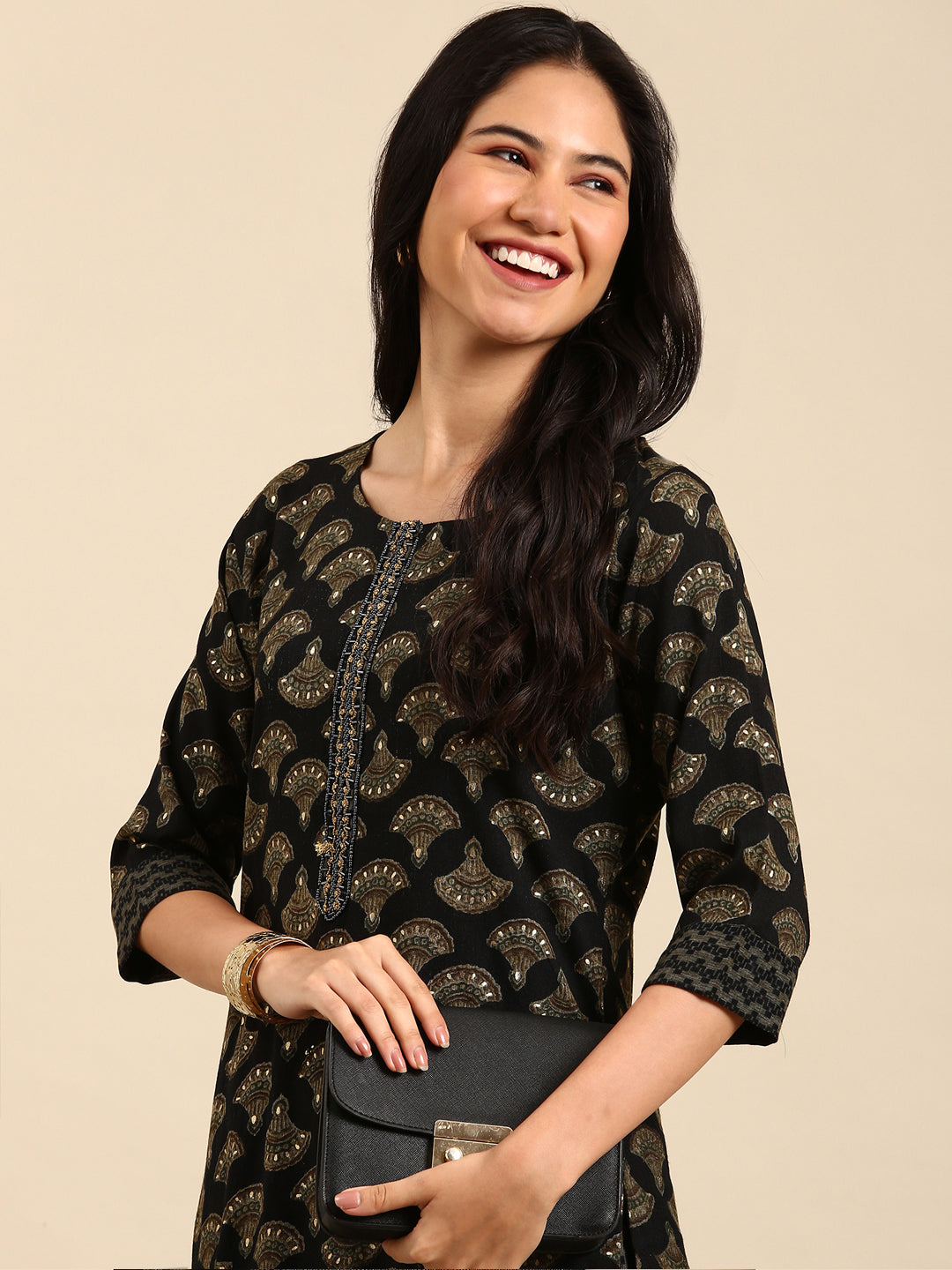 Women's Black Printed Kurta Set