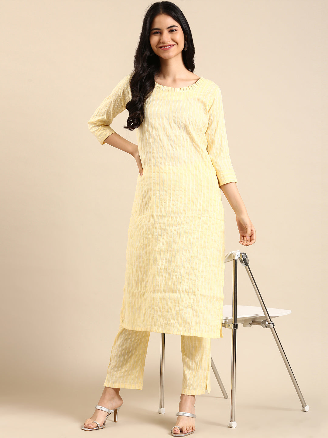 Women's Yellow Solid Kurta Set