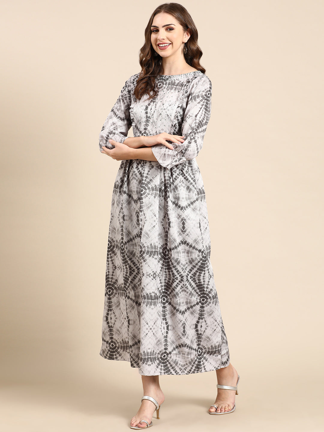 Women's Grey Tie Dye Maxi Dress