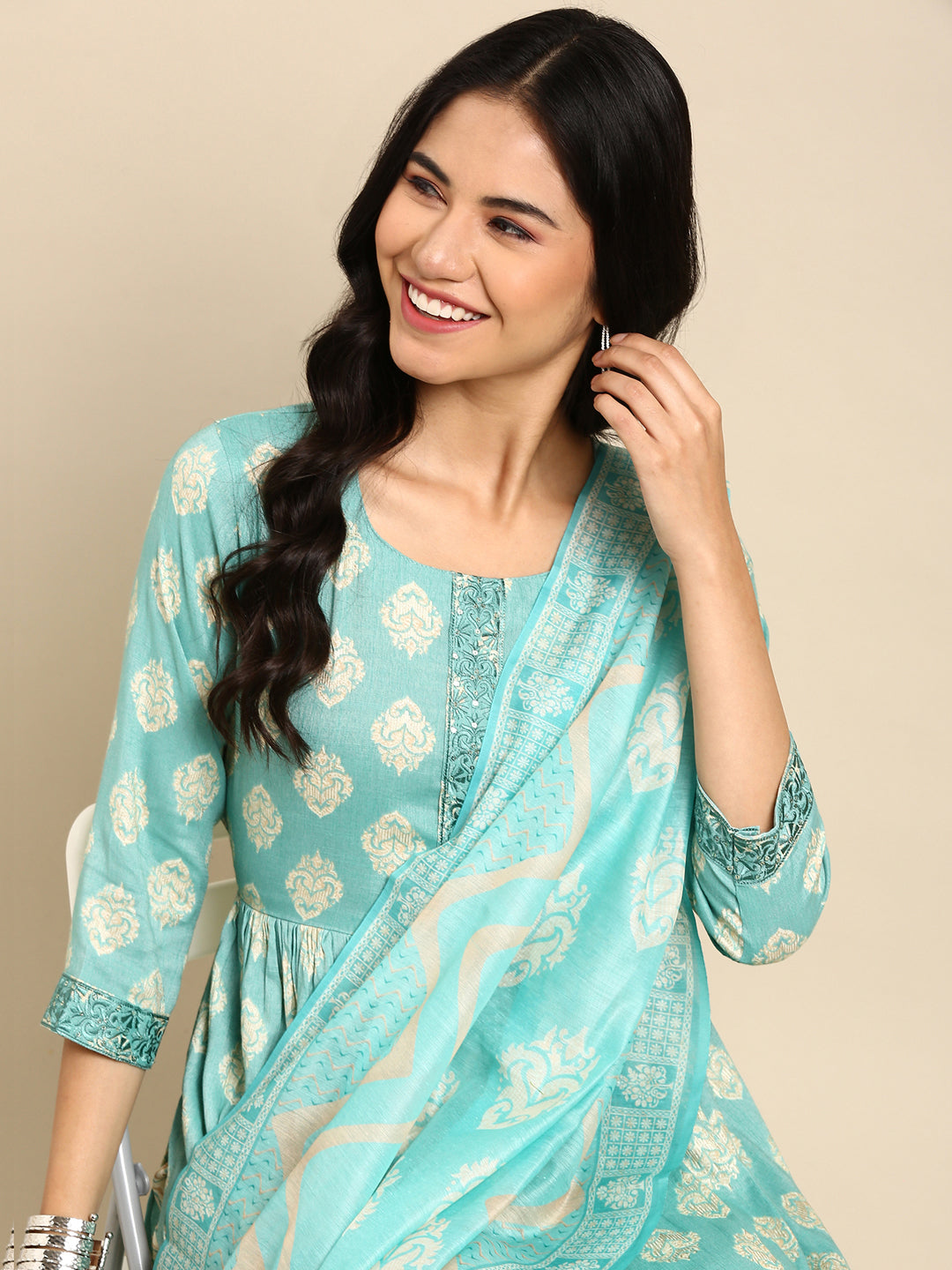 Women's Blue Printed Kurta Set