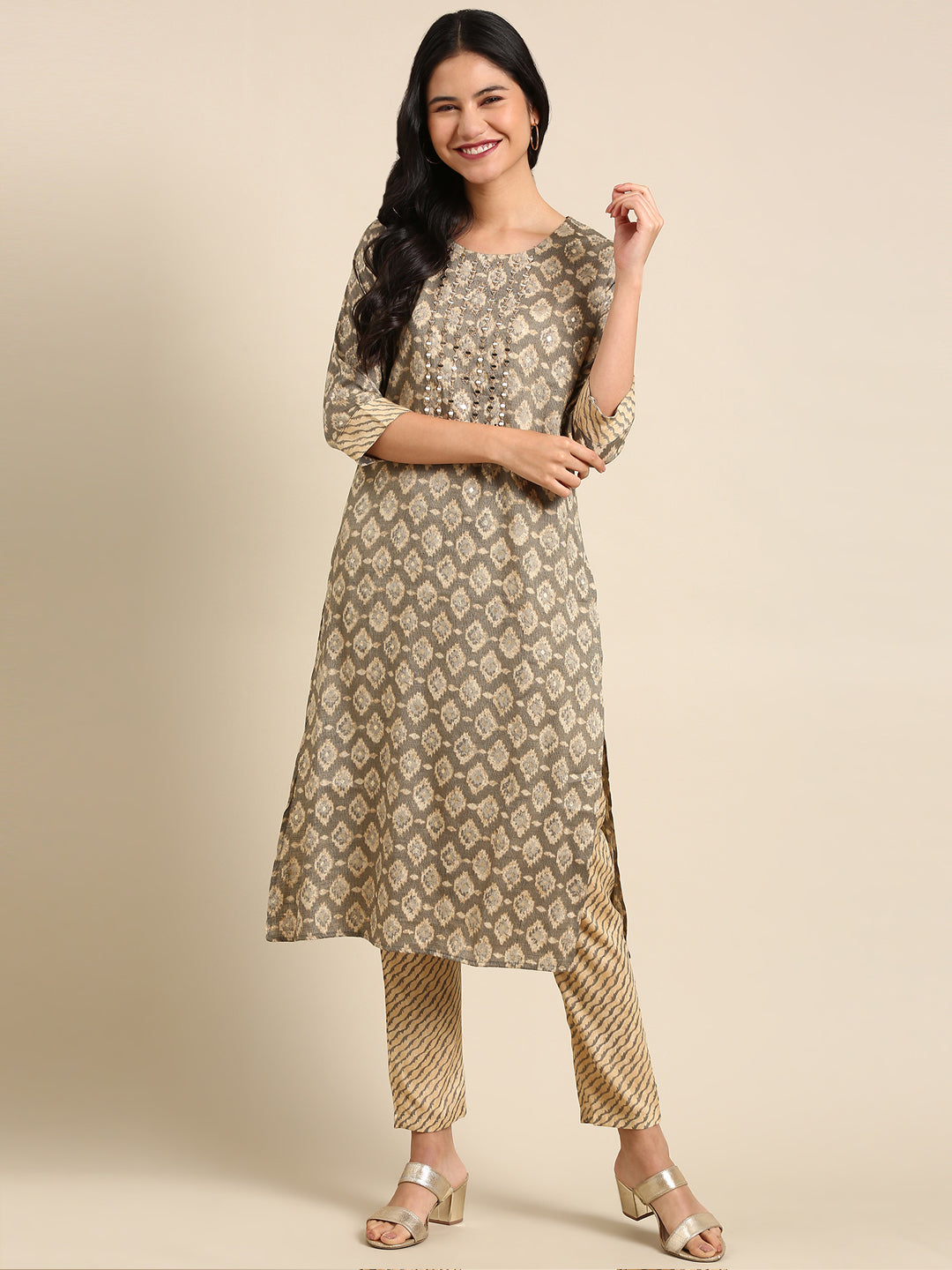 Women's Grey Printed Kurta Set