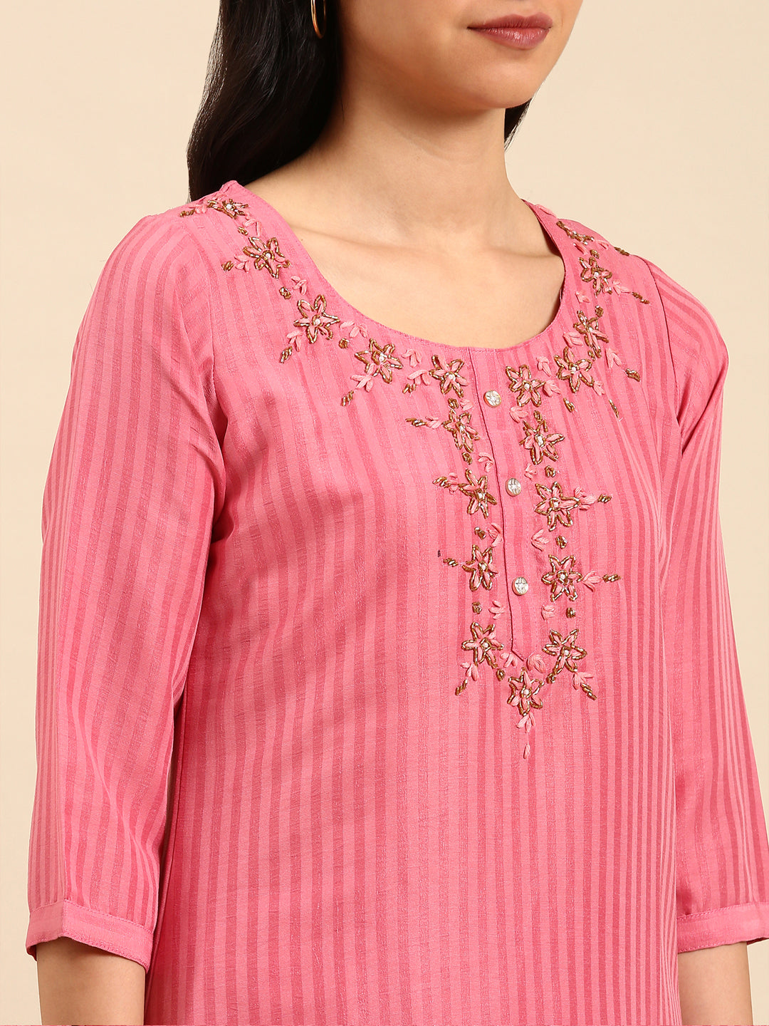 Women's Pink Solid Kurta Set