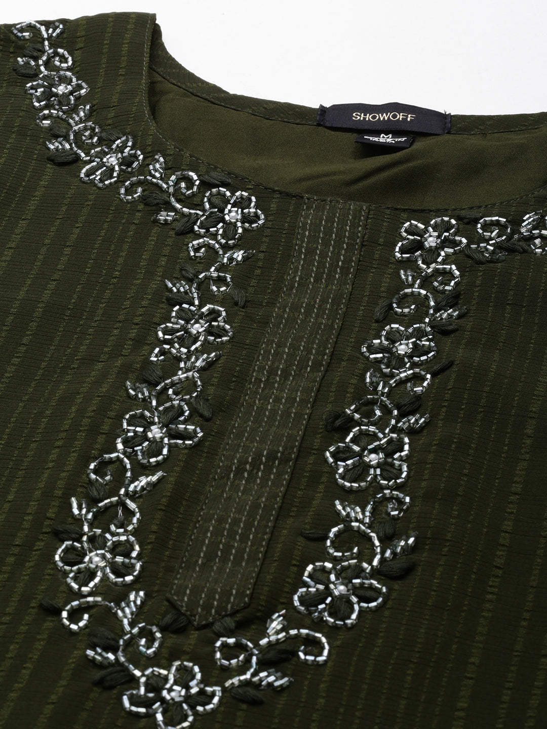 Women's Olive Embellished Straight Kurta