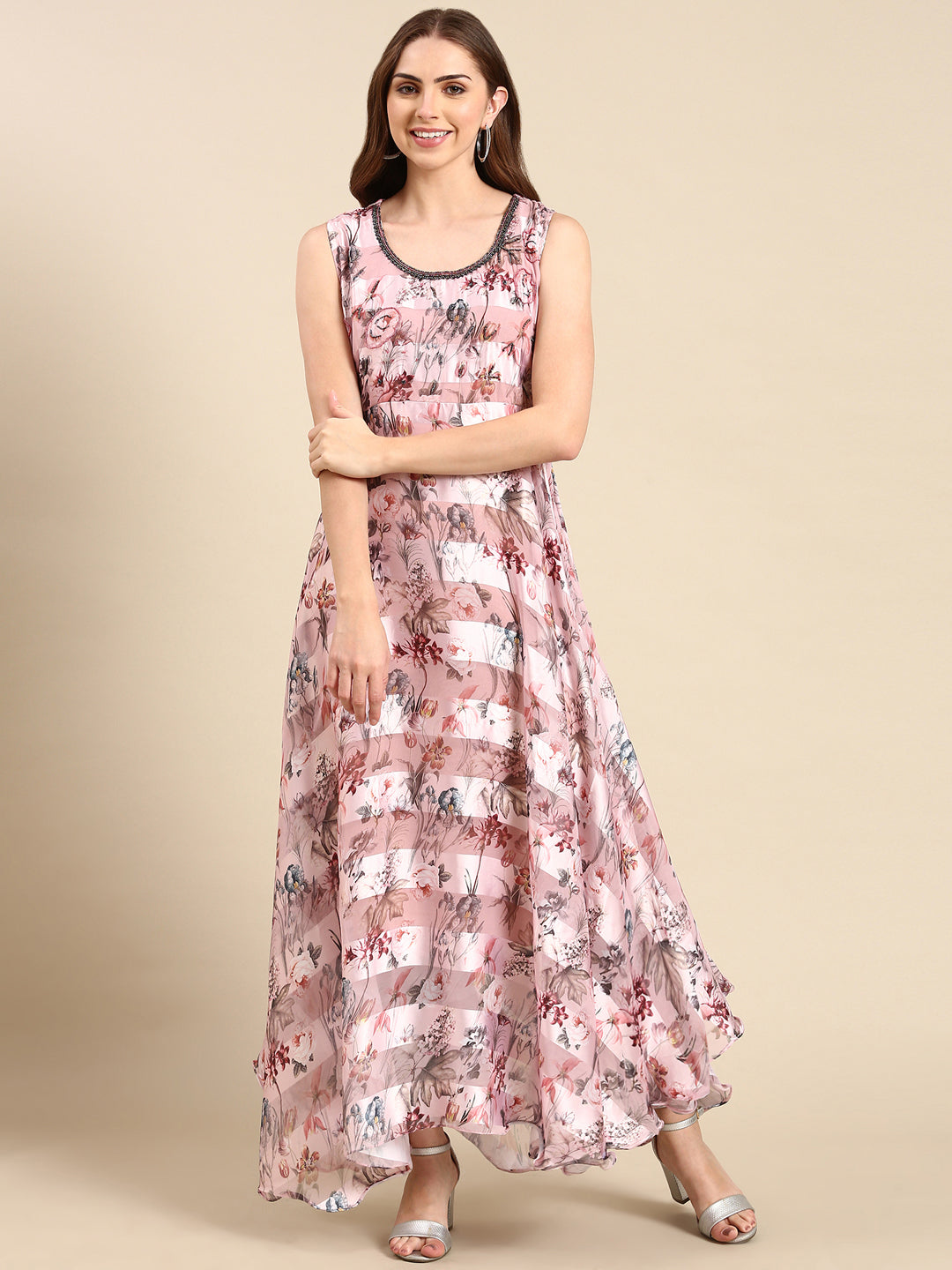 Women's Mauve Printed Maxi Dress