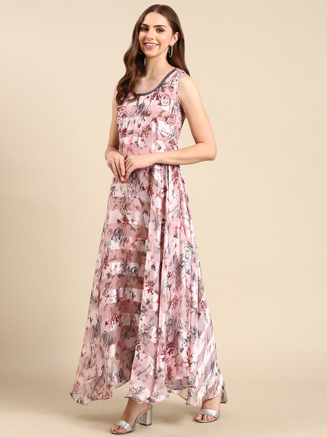 Women's Mauve Printed Maxi Dress