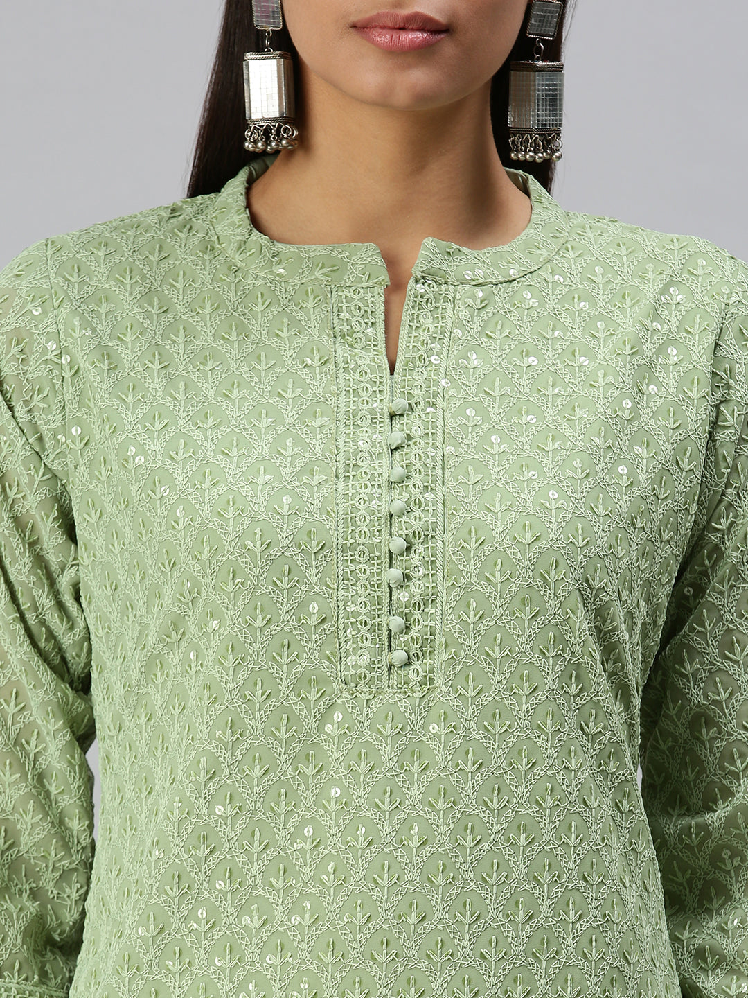 Women's Green Embroidered Straight Kurta