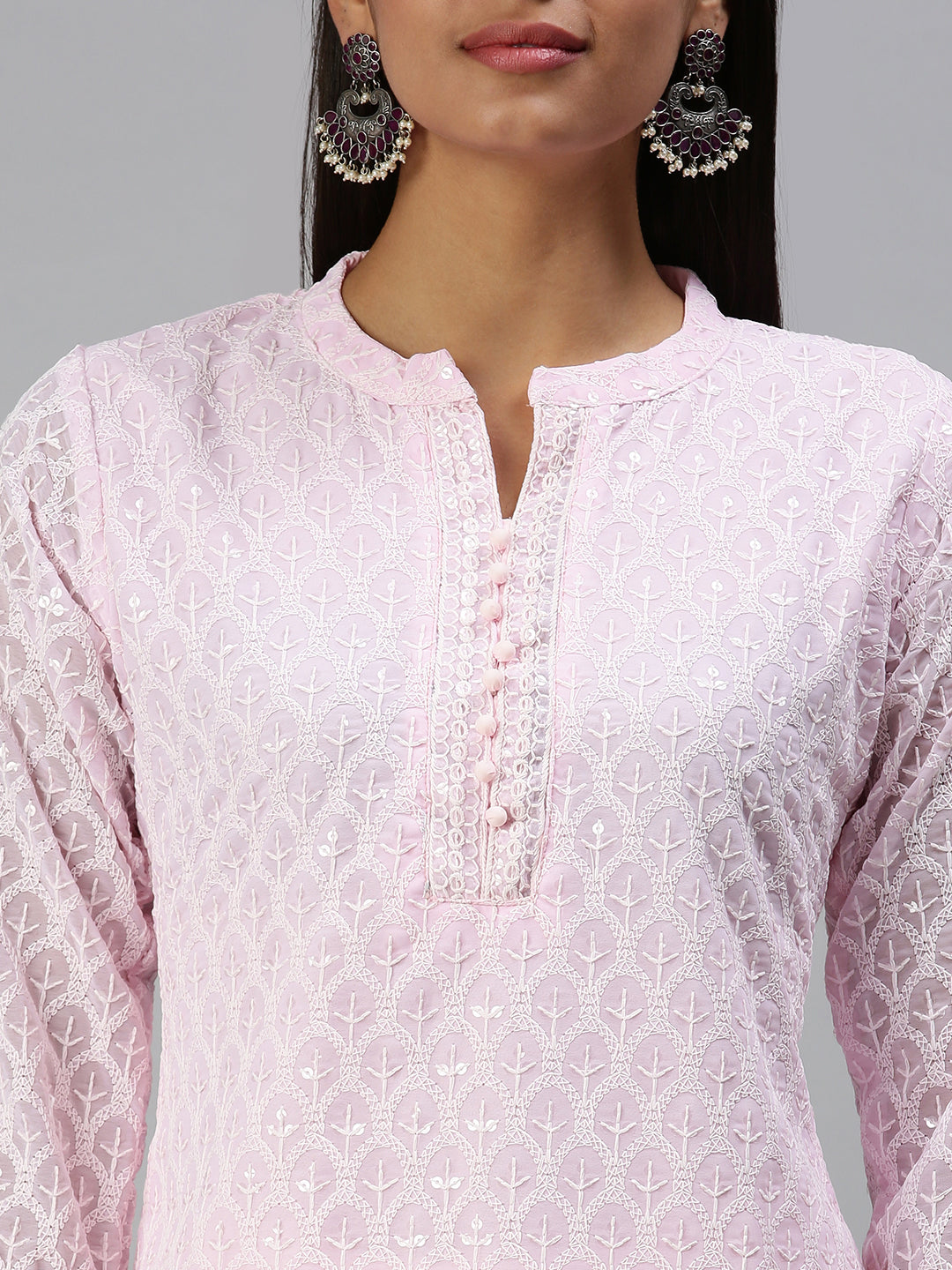 Women's Pink Embroidered Straight Kurta